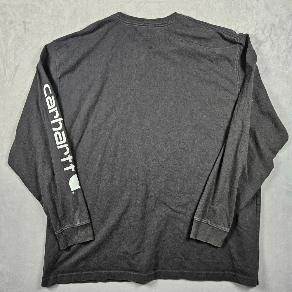 Carhartt T-Shirt Mens 2XL Black Long Sleeve Original Fit Spell-Out Logo Workwear